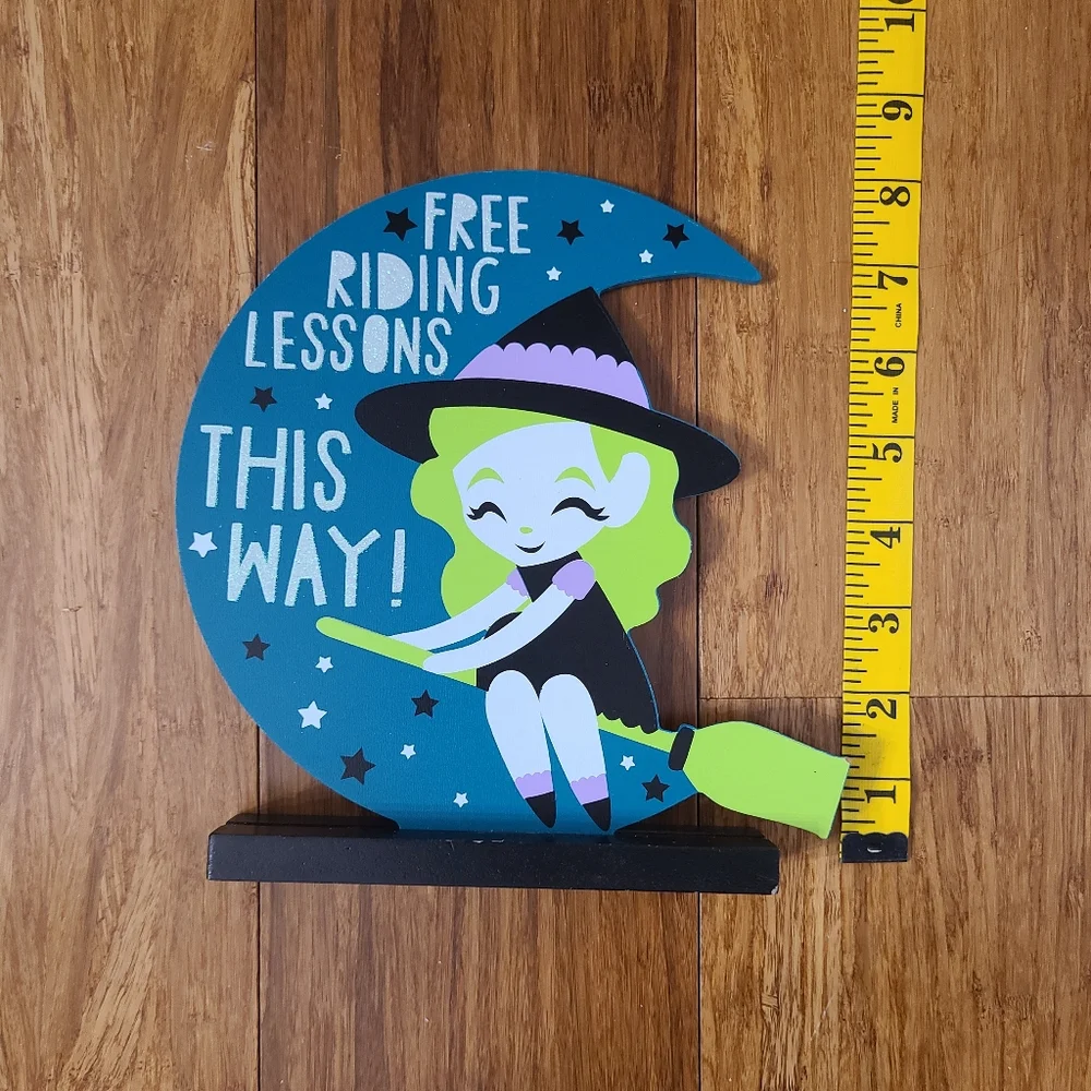Rare Halloween Witch Free Broom Riding Lessons Tabletop Tiered Tray Sign Decor